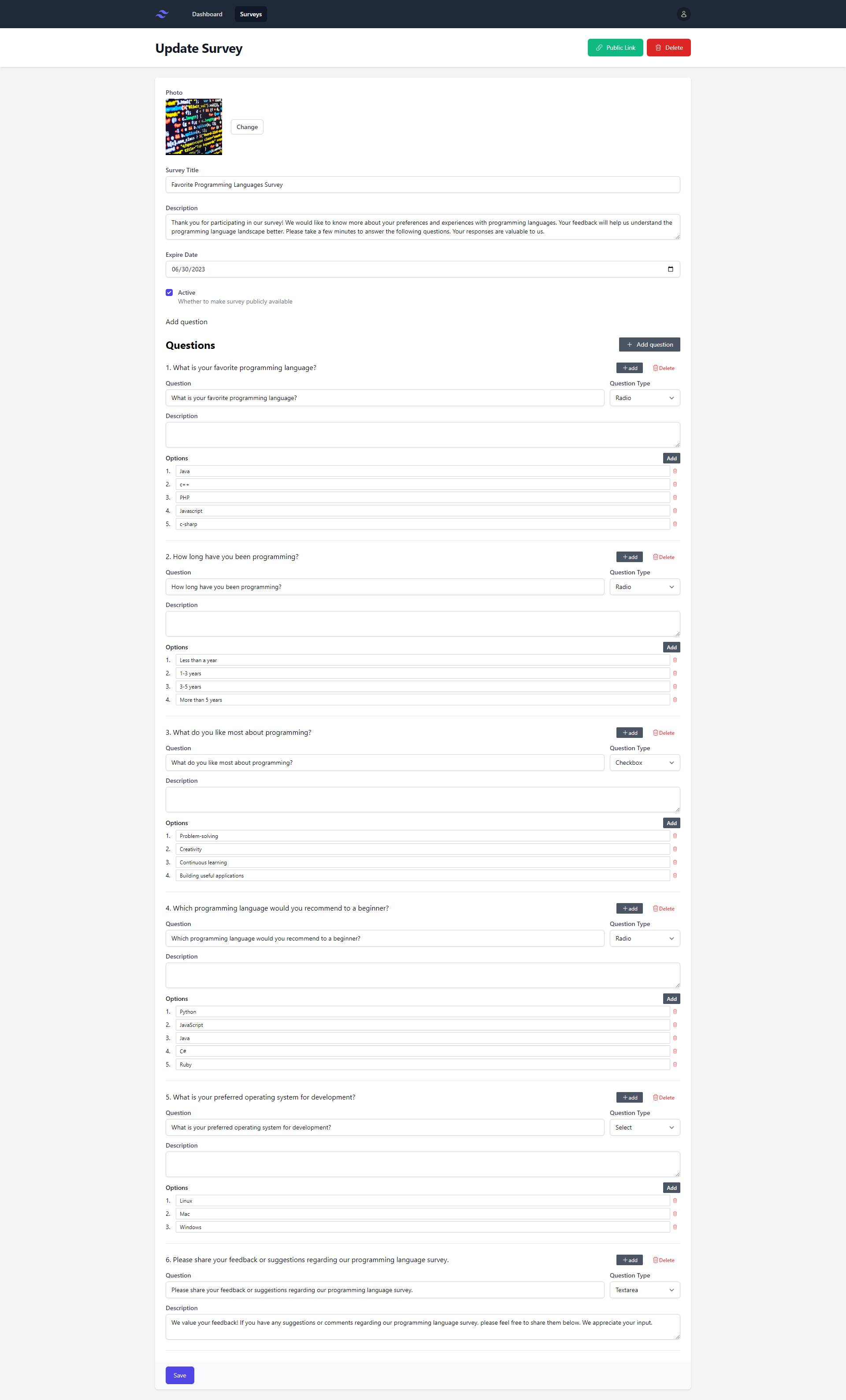 Laravel React Surveys Project Image 4